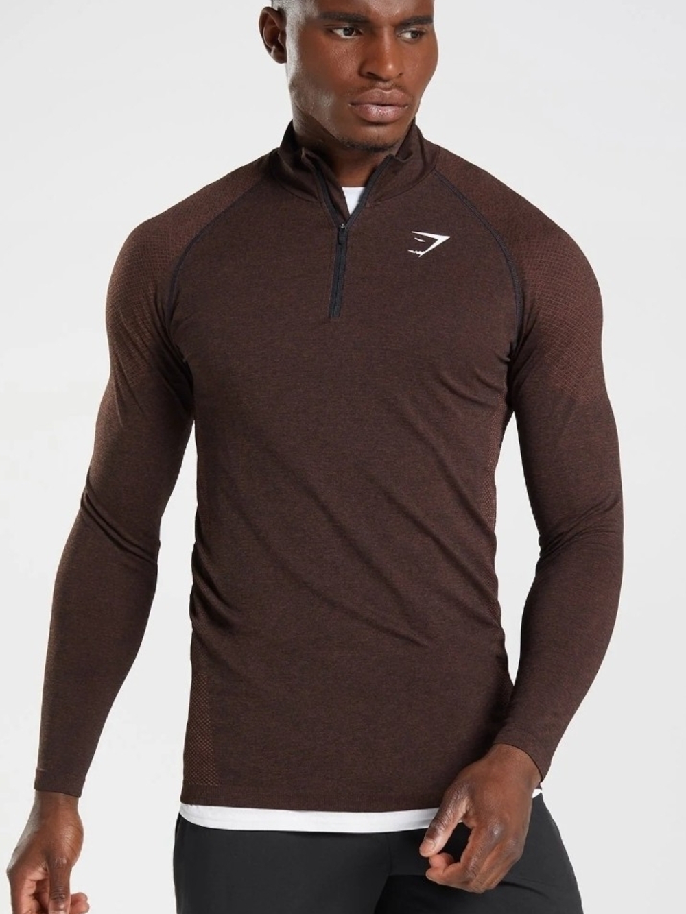 Gymshark Men’s Dark Brown Long-Sleeve Half-Zip Training Top